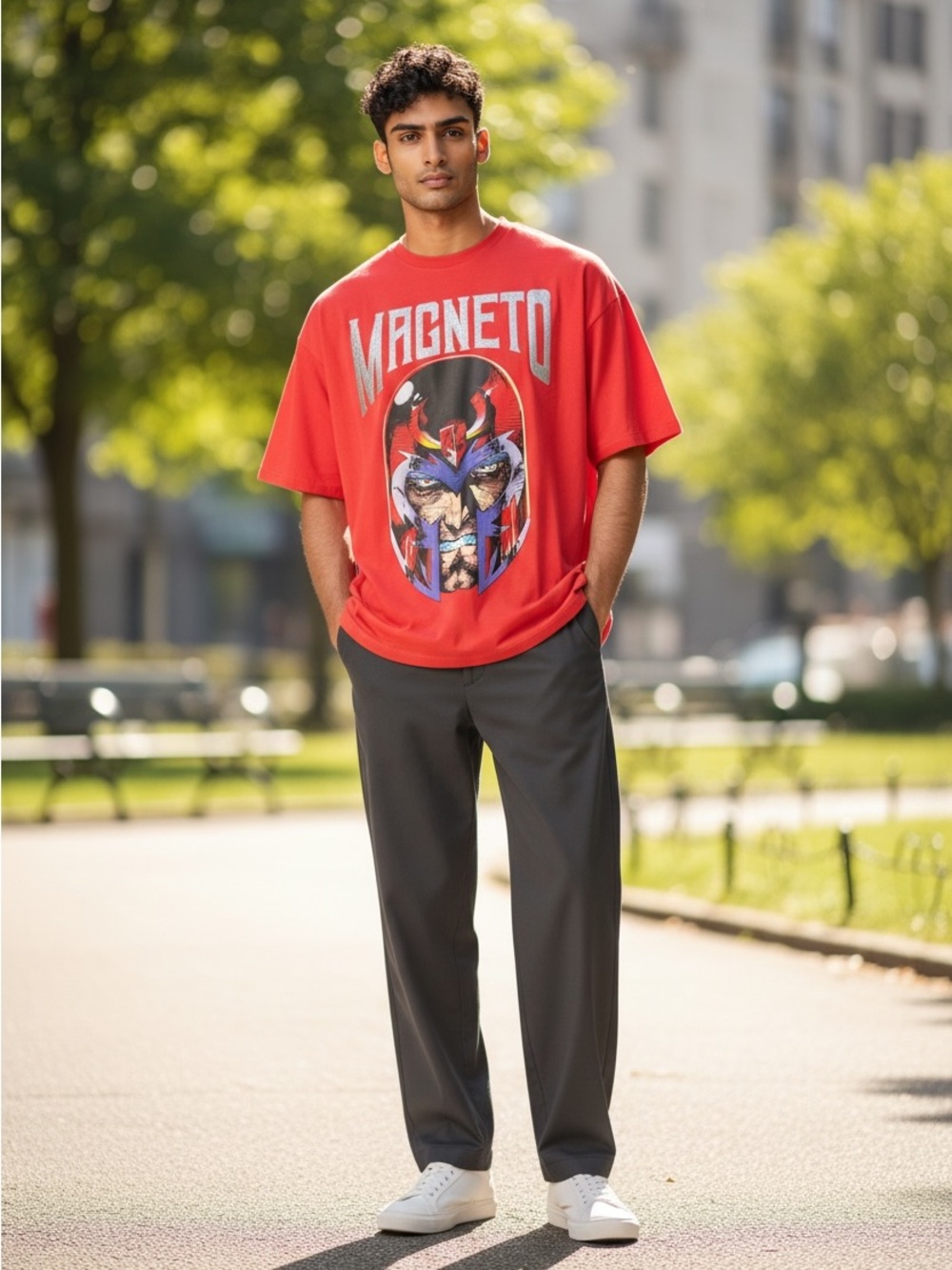 Classic X-Men Magneto Red T-Shirt – High-Quality Embroidered Text Crewneck